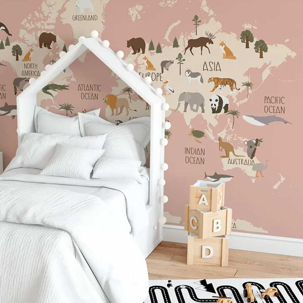 Animal wall map wallpaper