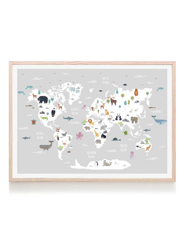 Animal world map print