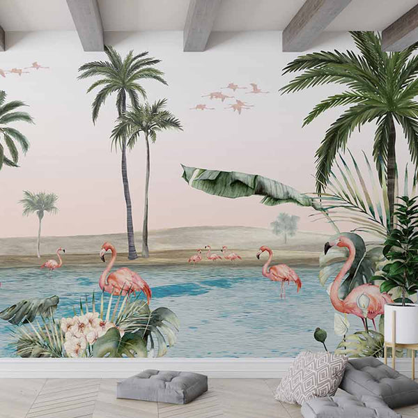 Flamingo Oasis mural wallpaper