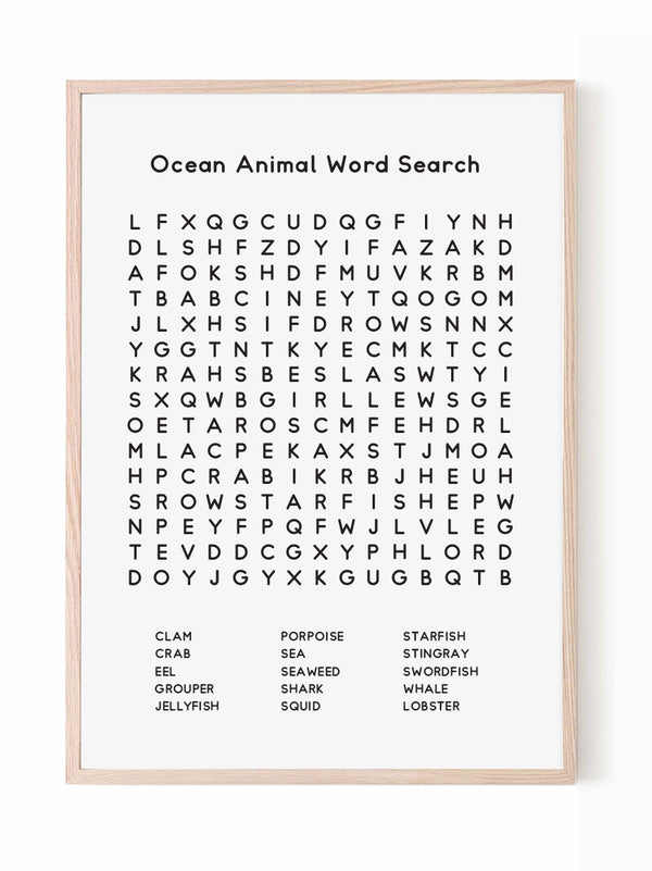 Kids print of an Ocean animal word search