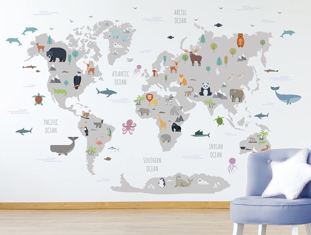 Animal world map decal