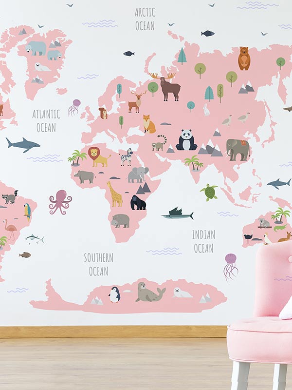 Animal world map wall sticker